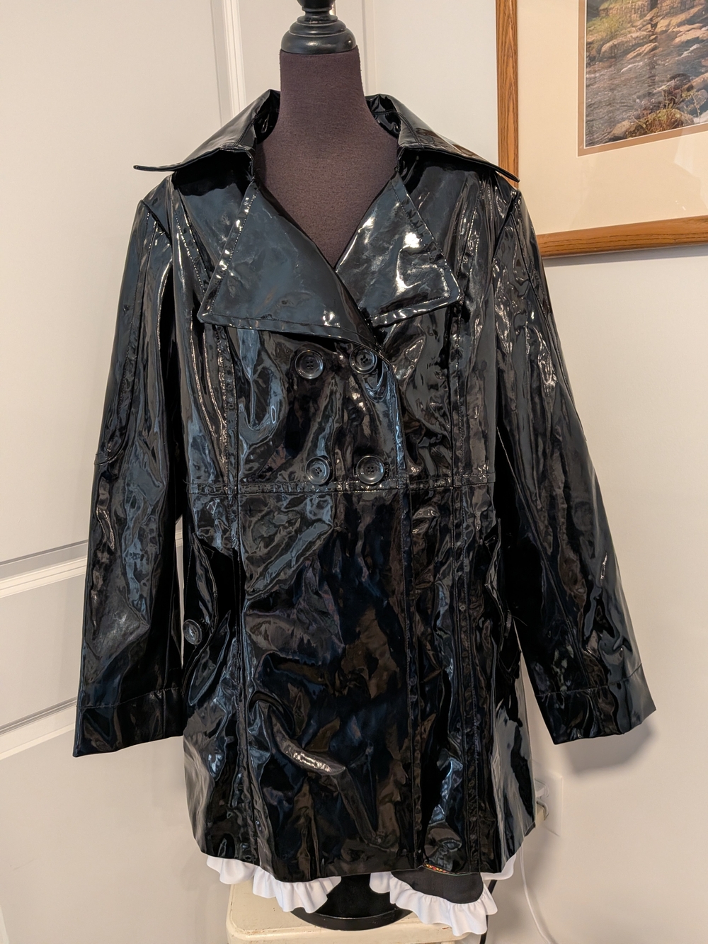 Mossimo Supply Co. Black Gloss Patent Double-Breasted Trench Coat